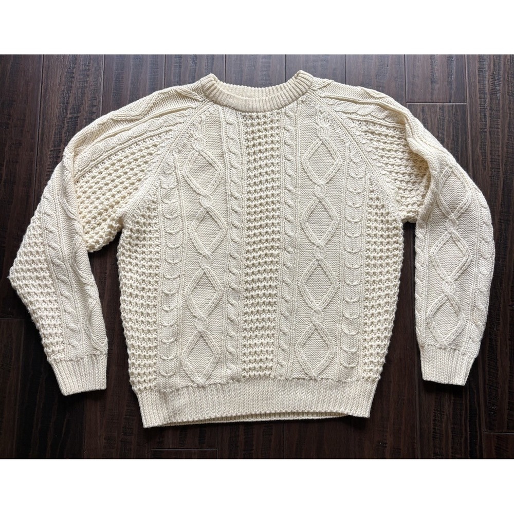 Brittany Bay Sweater Mens XL Ivory Cable Knit Fishermans Vintage Y2K Wool Blend